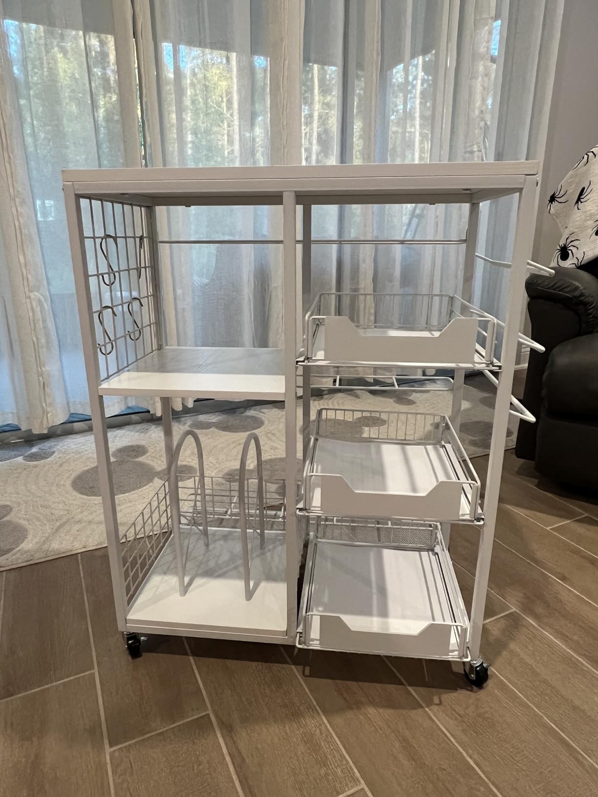 LUCKUP Rolling Wrapping Paper Organizer Cart - Gift Wrap Storage with Wheels, 20 Roll Holders, 3 Drawers & Ribbon Dispenser, Craft Organizer for Christmas, Birthdays, White customer photo 2