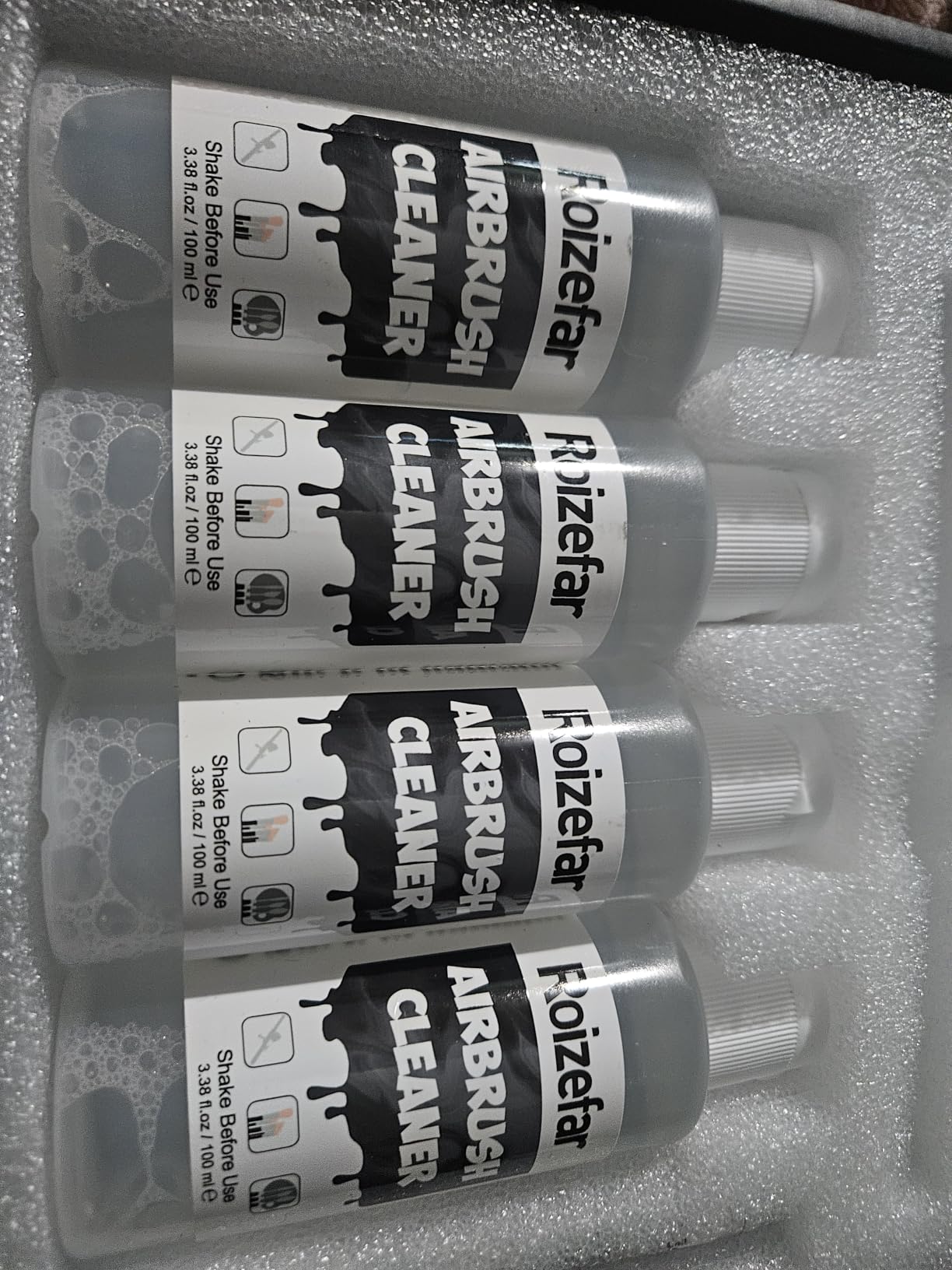 Roizefar Airbrush Cleaning Kit with Pot, 6 Cleaner & 2 Thinner | 3.38 fl oz/100ml Each, Works with Water-Based & Acrylic Paints, Perfect for Airbrushes and Art Tools, Glass Cleaning Pot customer photo 2