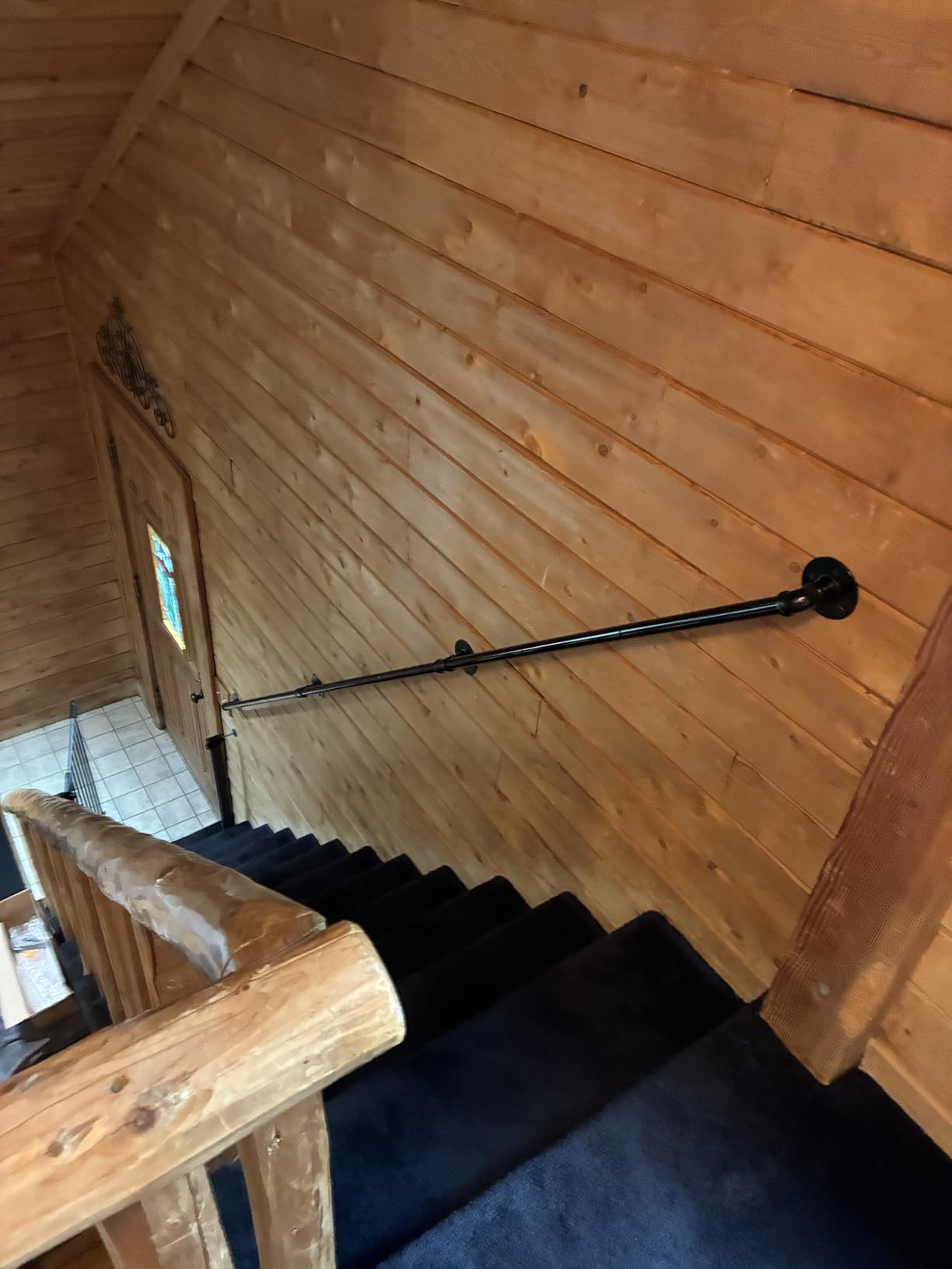 12FT Stair Handrail 440LB Wall-Mount Metal Rail Indoor Outdoor Black - Matte black galvanized steel, rustproof, 4 brackets for stability, Adjustable angle, Ideal for long stair, ramp & commercial customer photo 2