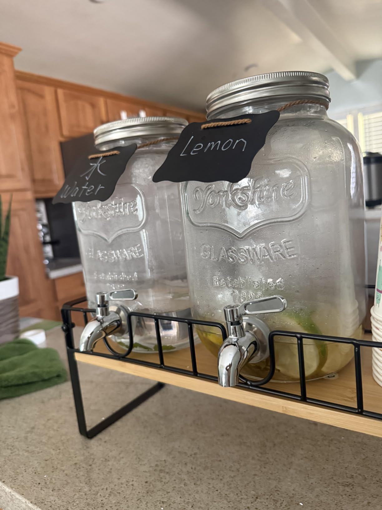 2-pack 1 Gallon Drink Dispenser - Glass Beverage Dispenser with Spigot, Bamboo Stand, Ice Core customer photo 1