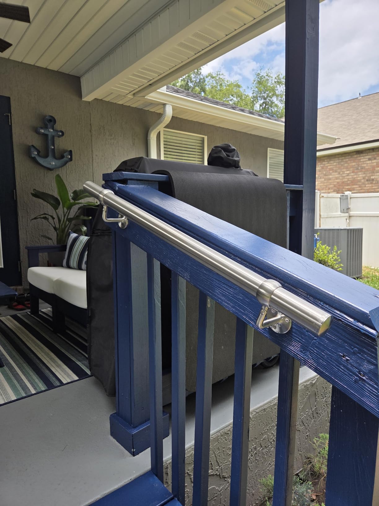Stair Handrail Kit 12FT, Stainless Steel 304 Wall Mount Railing System, 1-11/16 Inch Pipe Secure Grab Hand Rail for Staircase Indoor House Decor Outdoor, Industrial Modern Style- Silver customer photo 1