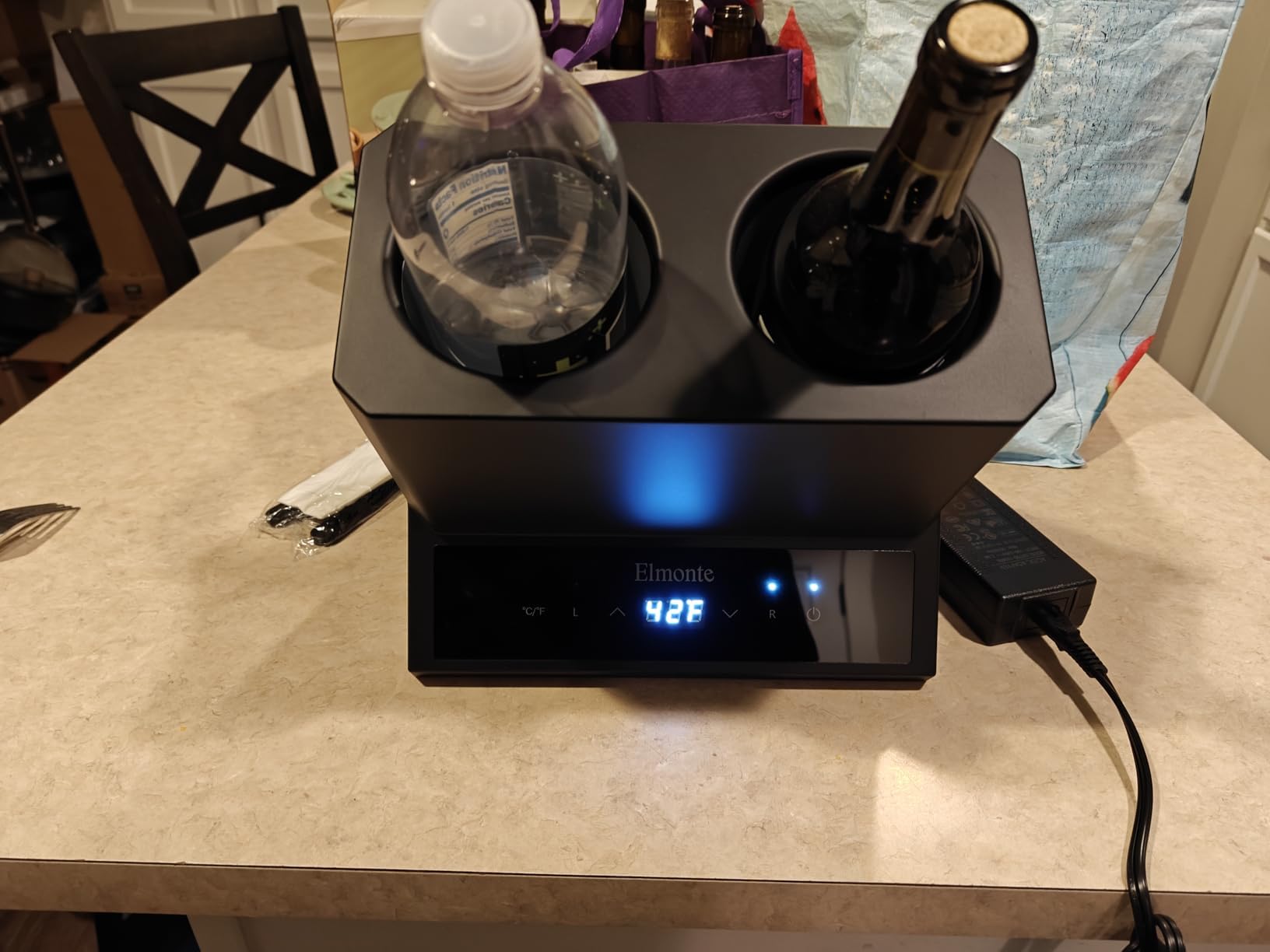 Elmonte 2-Bottle Wine Cooler - Countertop Electric Chiller for Red & White Wine, Adjustable Temperature 41-64°F, Compact Mini Fridge for Home Bar, Thermoelectric, Quiet Operation customer photo 1