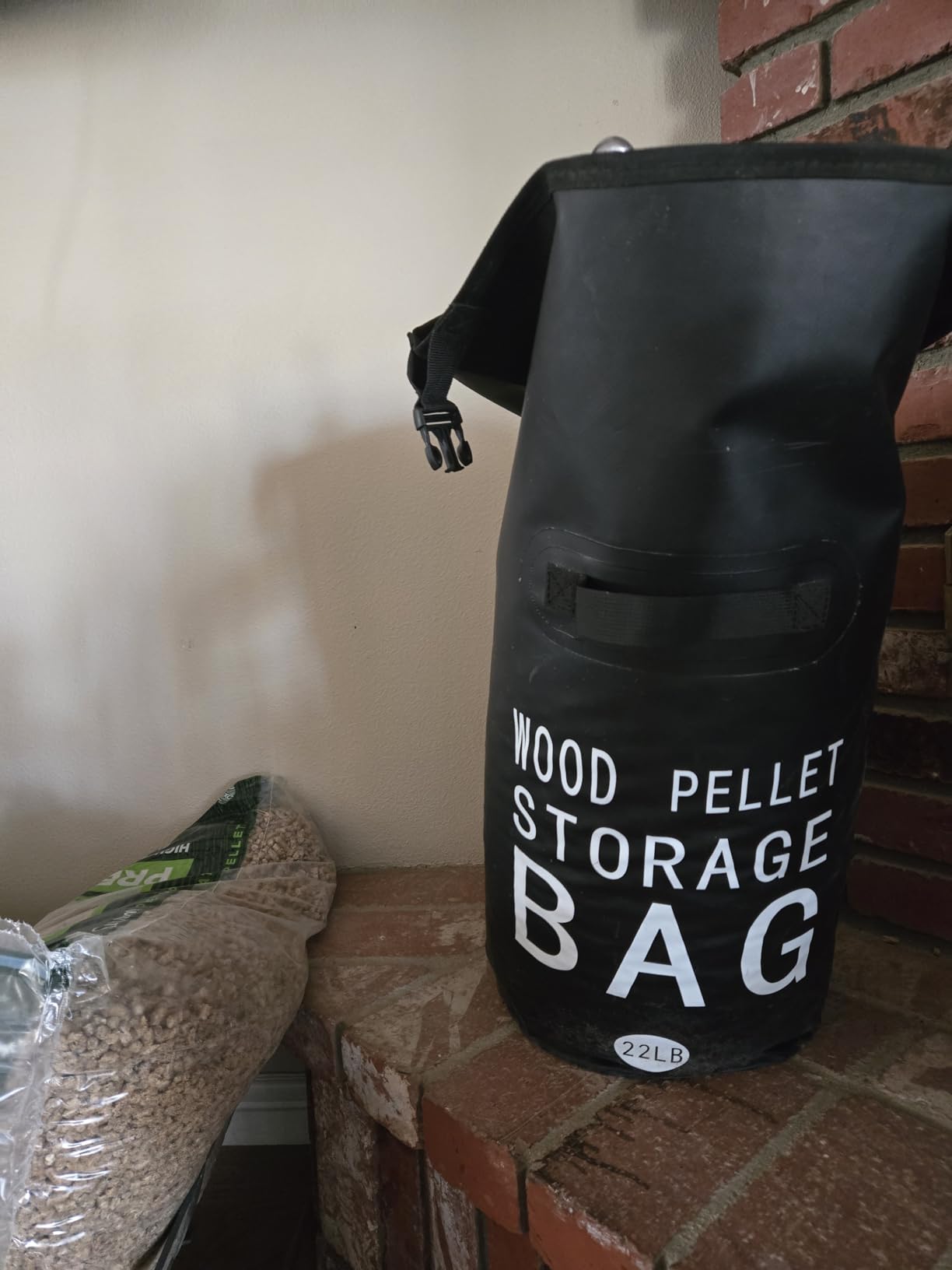 22LB Waterproof Wood Pellet Storage Bag - 500D PVC Charcoal Storage Container with Dual Handles, Label Pocket & Buckle Seal for Grill Smoker BBQ Outdoor Use customer photo 1