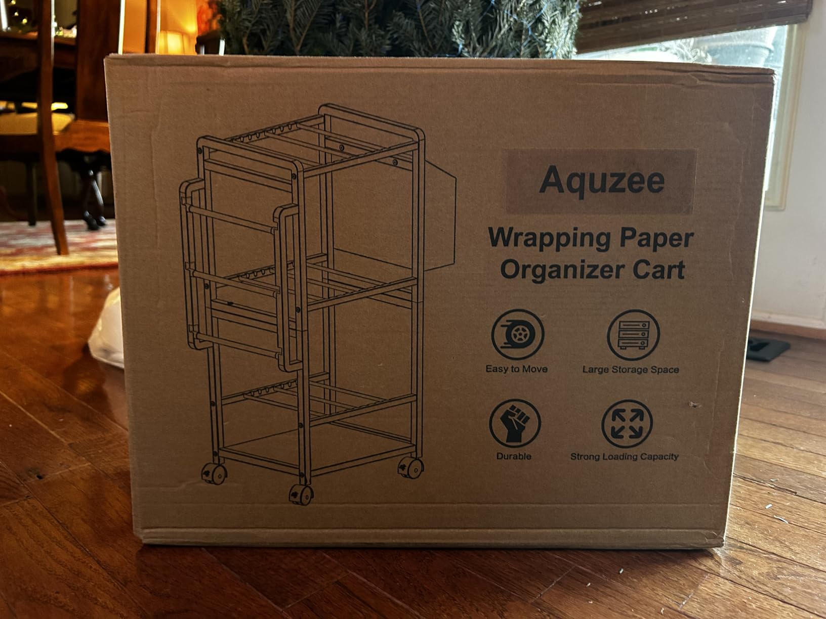 Aquzee Gift Wrapping Paper Organizer Storage, Rolling Gift Wrap Storage Stand, Vertical Wrapping Paper Storage Cart, Ribbon Organizers, 12 PCS Slap Bracelets, Adjustable Rod Design, White customer photo 1