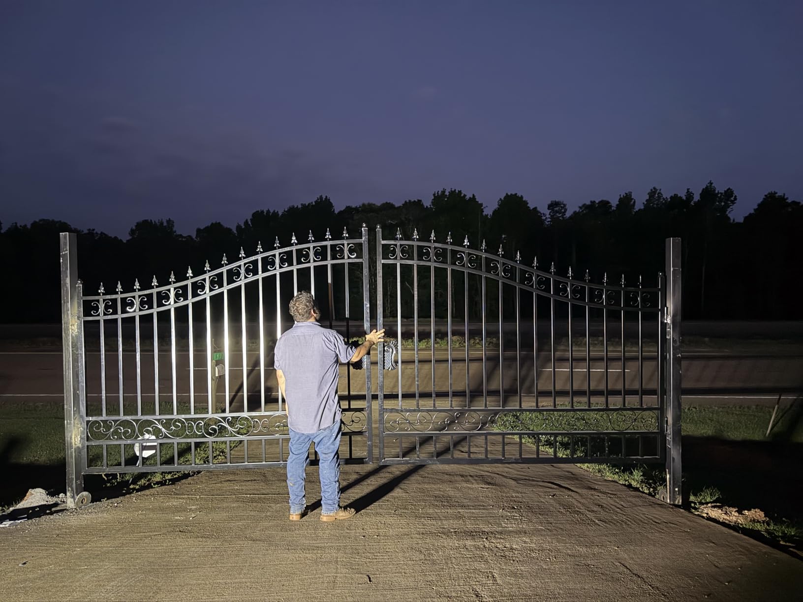 Chery Industrial 14x8 ft Steel Dual Swing Driveway Gate with Tree Pattern customer photo 2