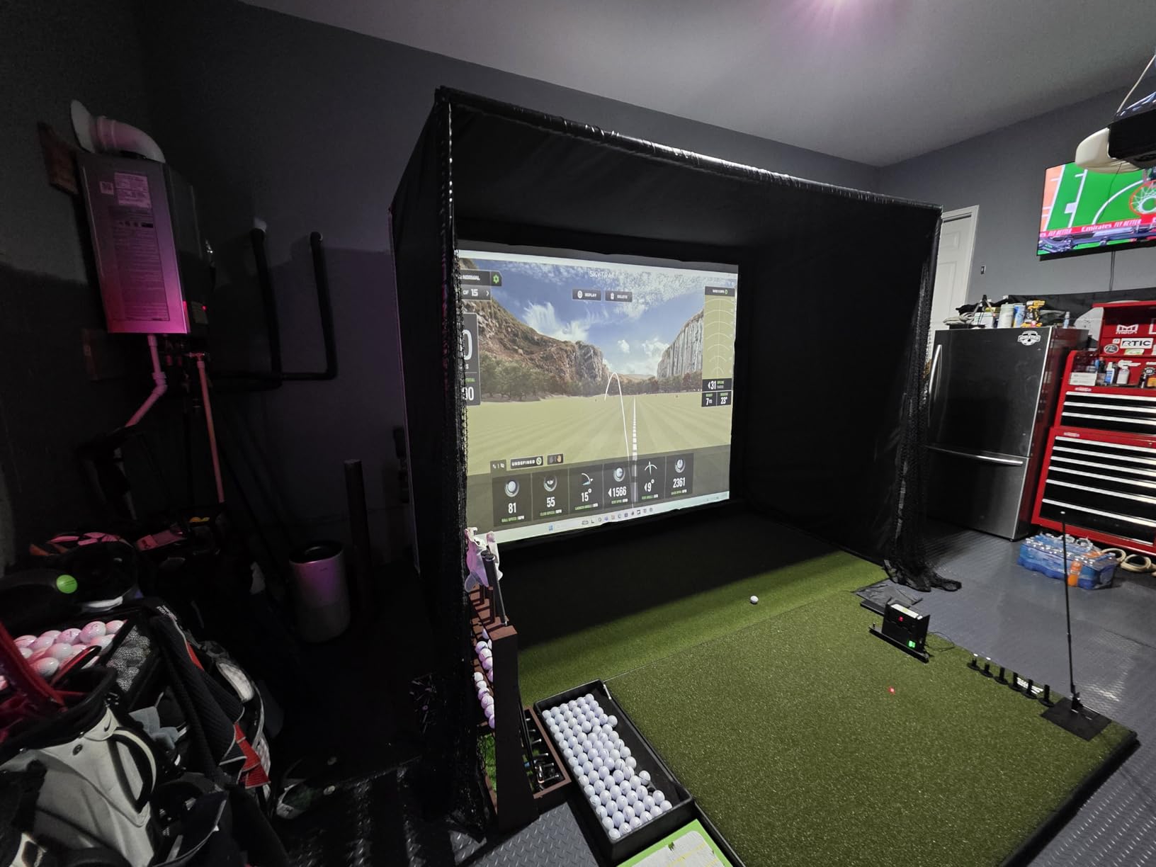 Golf Simulator Enclosure Kit with Premium HD Impact Screen, Full Safety Padding &Blackout Curtain, Home Golf Sim Setup Launch Monitors Compatible, Indoor Cage Net Golfing Accessories customer photo 1