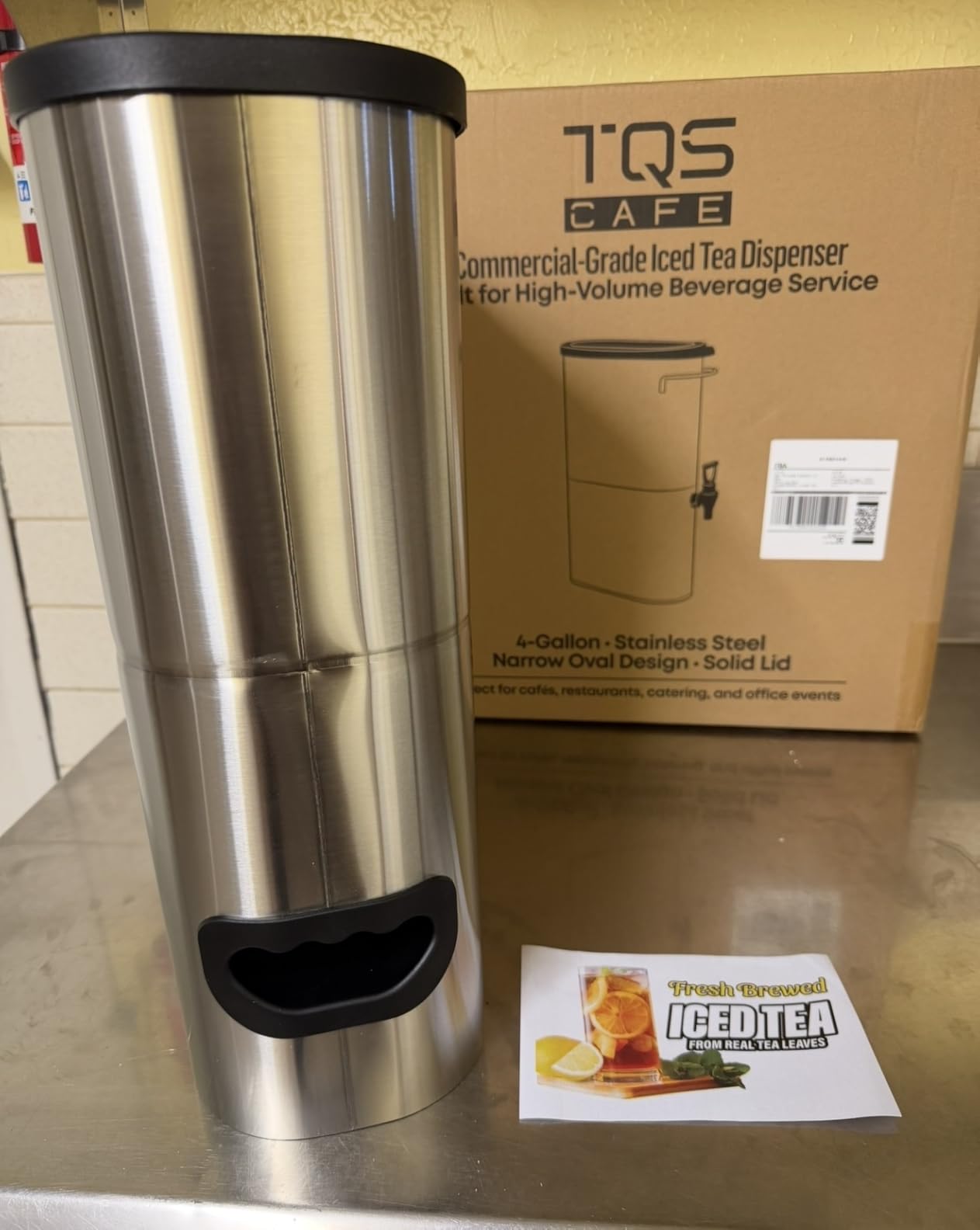 TQS CAFE Commercial Iced Tea Dispenser, 4 Gallon Stainless Steel Container | Space-saving 4-gallon stainless steel iced tea dispenser with solid lid for cafes, restaurants, catering, buffets and events customer photo 1