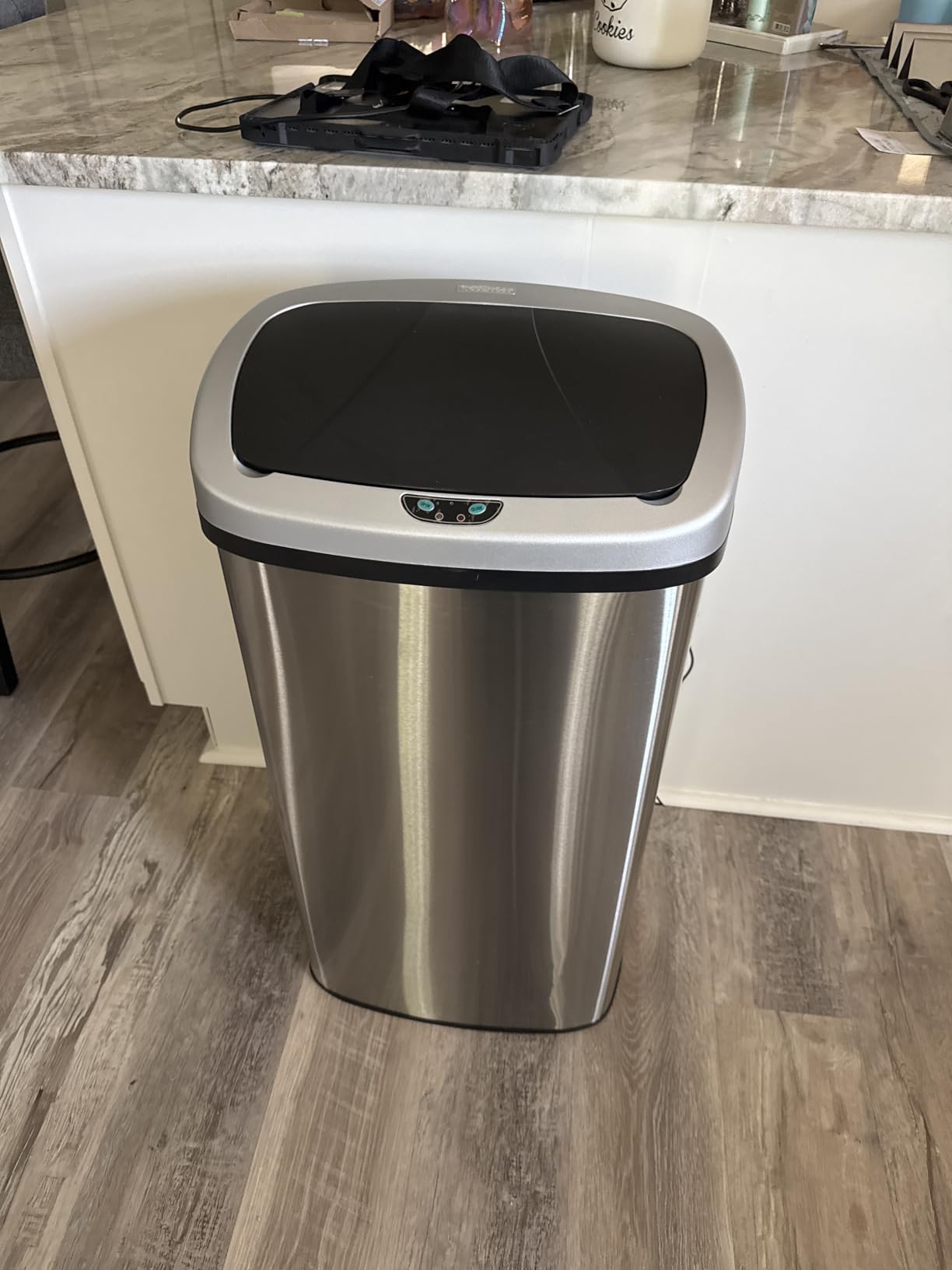SensorCan 13 Gal Automatic Sensor Trash Can with Lid | Filter | AC Adapter | AbsorbX Odor Filter Included, 50 Liter Fingerprint-Proof Gray Stainless Steel Oval Kitchen Garbage Bin, 1.5-yr Battery Life customer photo 2