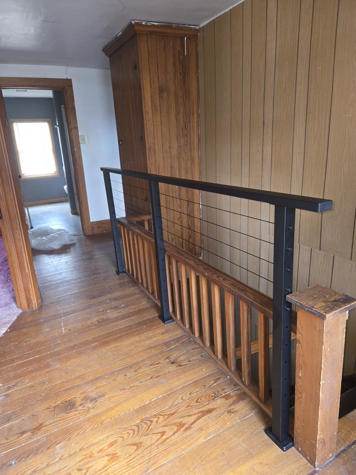 12ft-16ft Modular 42in Cable Railing System for Deck with Handrail | Complete Set, Level Drilled Swage Cable Railing Post Kit, Handrail Cuttable, T304 Stainless Steel, 1/8
