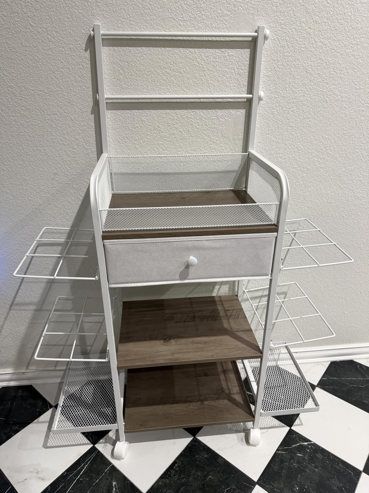 Rsaayekkt Rolling Wrapping Paper Storage Cart with Fabric Drawer White | Vertical gift wrapping organizer storage, fits 12x12 scrapbook paper, heavy duty craft cart with wheels, space saving station customer photo 1