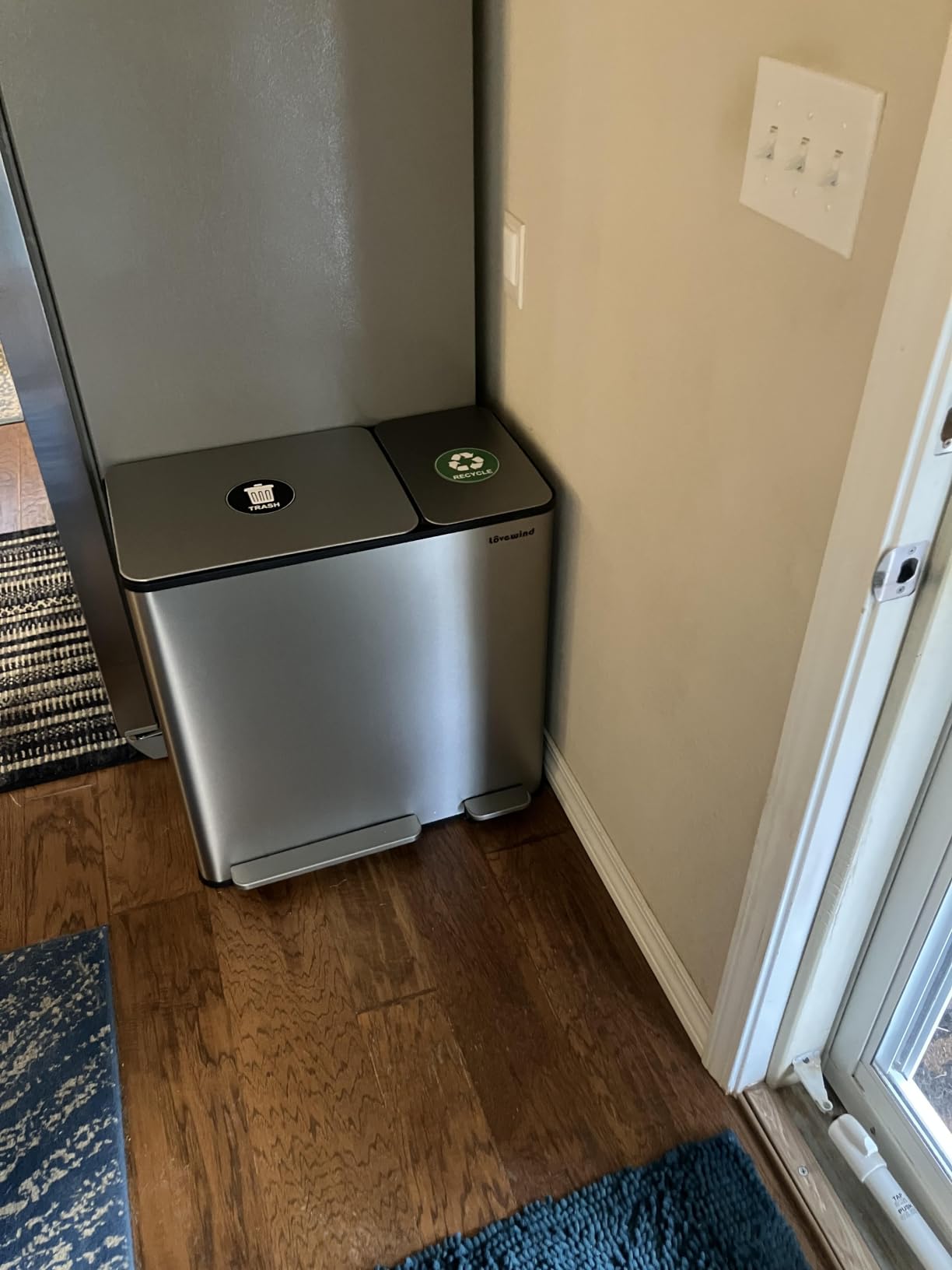Lovewind Dual Trash and Recycling Bins for Kitchen, 13+6 Gallon Stainless Steel Garbage and Recycle Bin Combo, Soft Close Lid & Magnetic Stickers, Silver customer photo 2