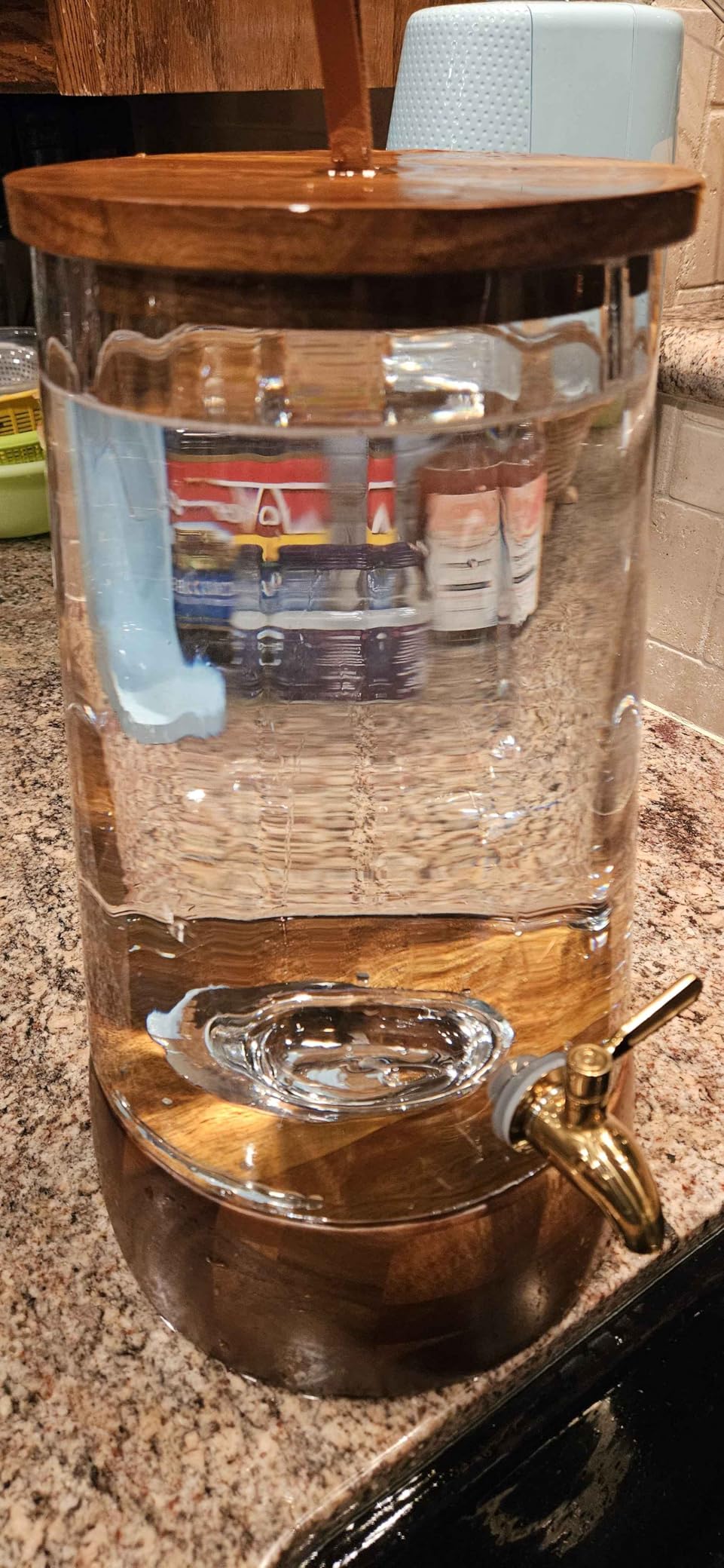 FOODLE Glass Drink Dispenser with Spigot - Beverage Dispenser with Stand | 3 Gallon - Handcrafted Glass - Acacia Wood Stand - Drip-Free - Large - For Parties & Catering - Water, Lemonade, Juice & More customer photo 1
