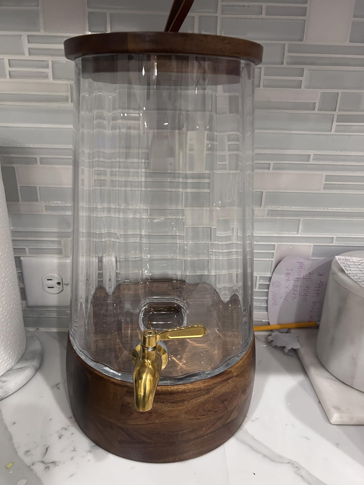FOODLE Glass Drink Dispenser with Spigot - Beverage Dispenser with Stand | 3 Gallon - Handcrafted Glass - Acacia Wood Stand - Drip-Free - Large - For Parties & Catering - Water, Lemonade, Juice & More customer photo 2
