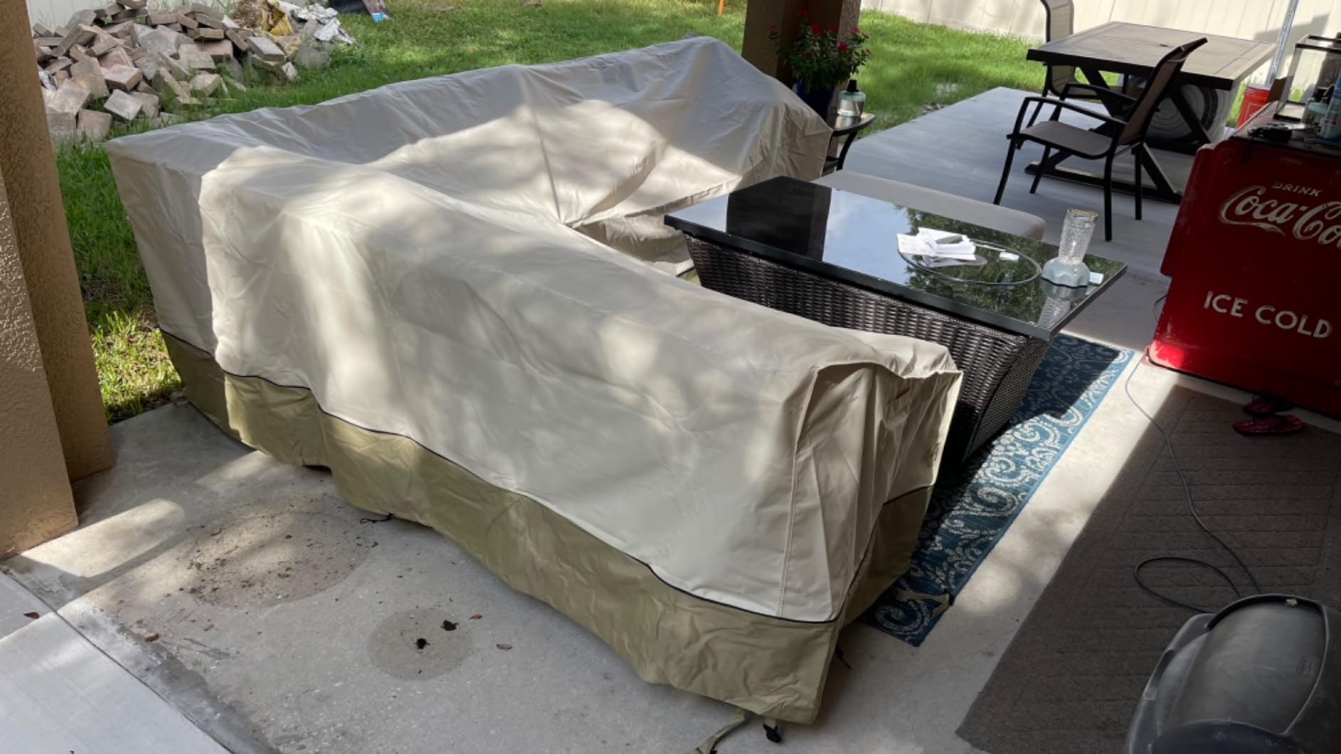 Outdoor Sectional Cover V-Shaped Garden Patio Furniture Covers Waterproof Rip-Stop Anti-UV 600D Outdoor Couch Sofa Cover with 3 Air Vents, 85
