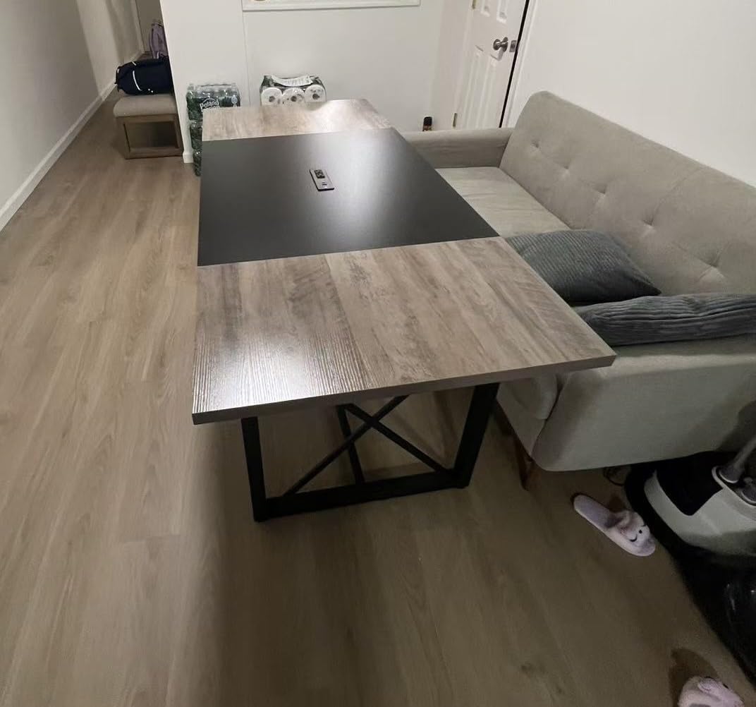Giantex 6FT Conference Table with Power Outlets, Large Rectangle Meeting Table for 6-8 People, Modern Seminar Boardroom Table w/Stable Metal Frame, Computer Desk for Office Conference (Grey Oak,1) customer photo 1