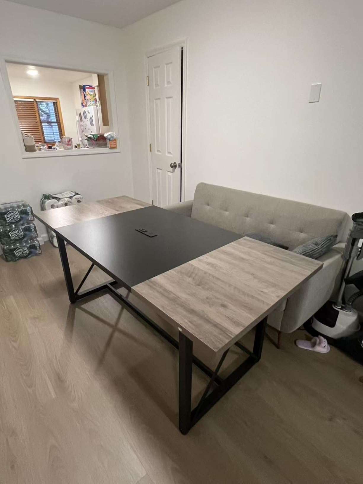 Giantex 6FT Conference Table with Power Outlets, Large Rectangle Meeting Table for 6-8 People, Modern Seminar Boardroom Table w/Stable Metal Frame, Computer Desk for Office Conference (Grey Oak,1) customer photo 2