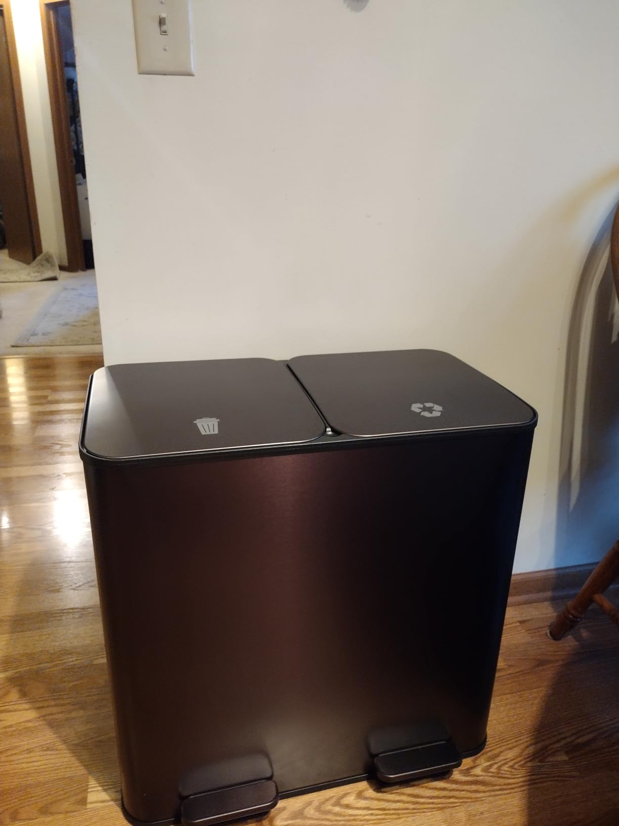 Garvee Triple Kitchen Trash Can, 3 x 4 Gal Stainless Steel Recycling Bin Combo, 3 Compartment Garbage Can with Soft-Close Step Lid, 15L Bins, Silver customer photo 1