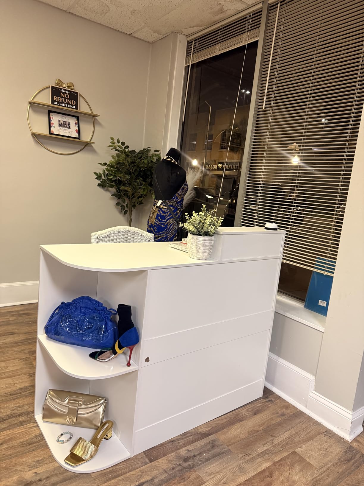 Reception Desk with LED Lights Power Outlets, 63.6 inch Modern Front Table Reception Room Table with Cable Grommet,Lockable Drawers,Retail Checkout Counter for Lobby,Salon,Home Office Desk,Black customer photo 2