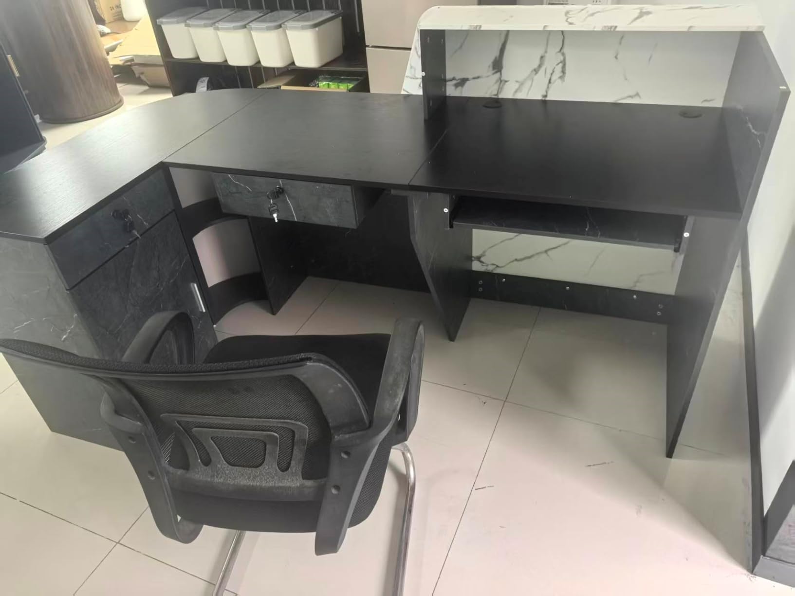 L-Shaped Reception Desk with Curved Corner for Office, Salon & Lobby customer photo 2