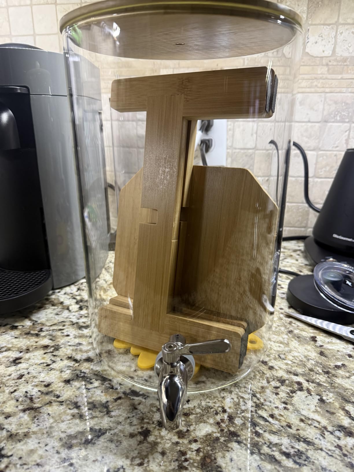 2 PCS 1.1 Gallon Glass Drink Dispenser with Wood Stand for Parties | 2 Acrylic Table Sign, Stainless Steel Leak-Proof Spigot, Wide Mouth Opening, Easy to Clean, Lemonade, Juice, Party Drinks customer photo 1
