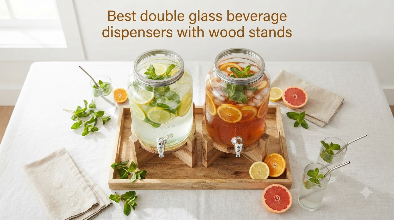 Best double glass beverage dispensers with wood stands