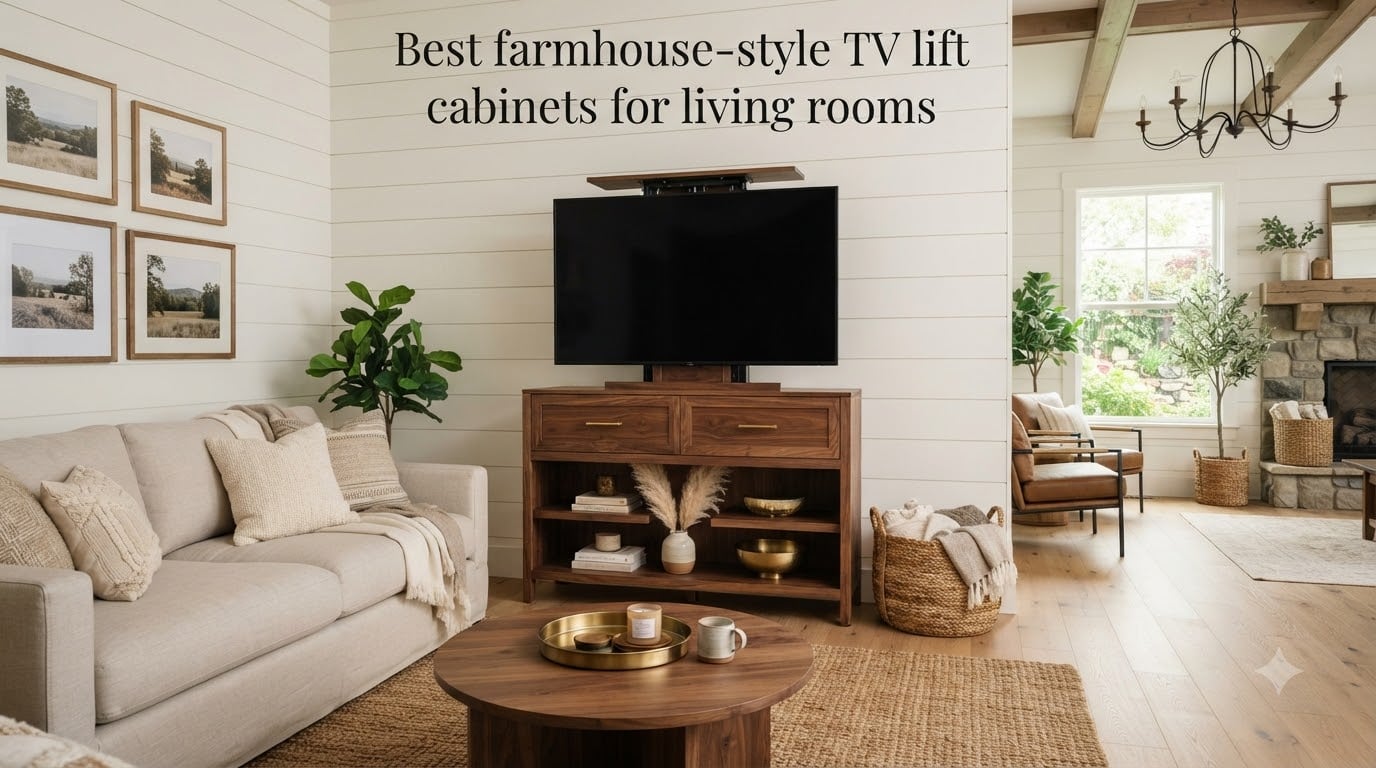 Best farmhouse-style TV lift cabinets for living rooms