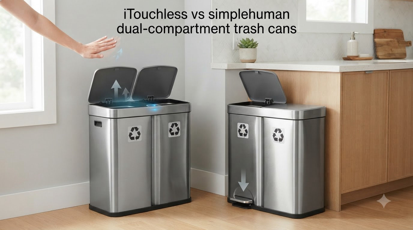 iTouchless vs simplehuman dual-compartment trash cans