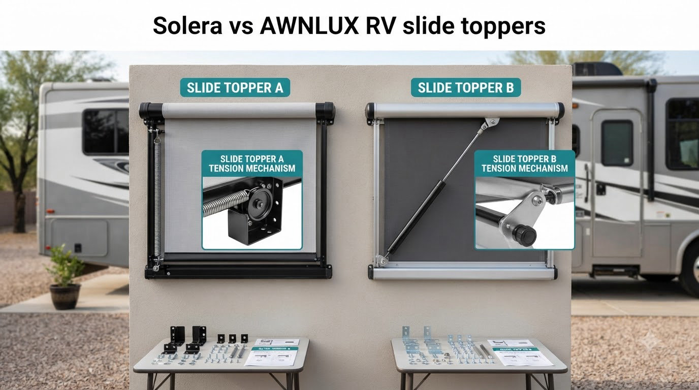 Solera vs AWNLUX RV slide toppers