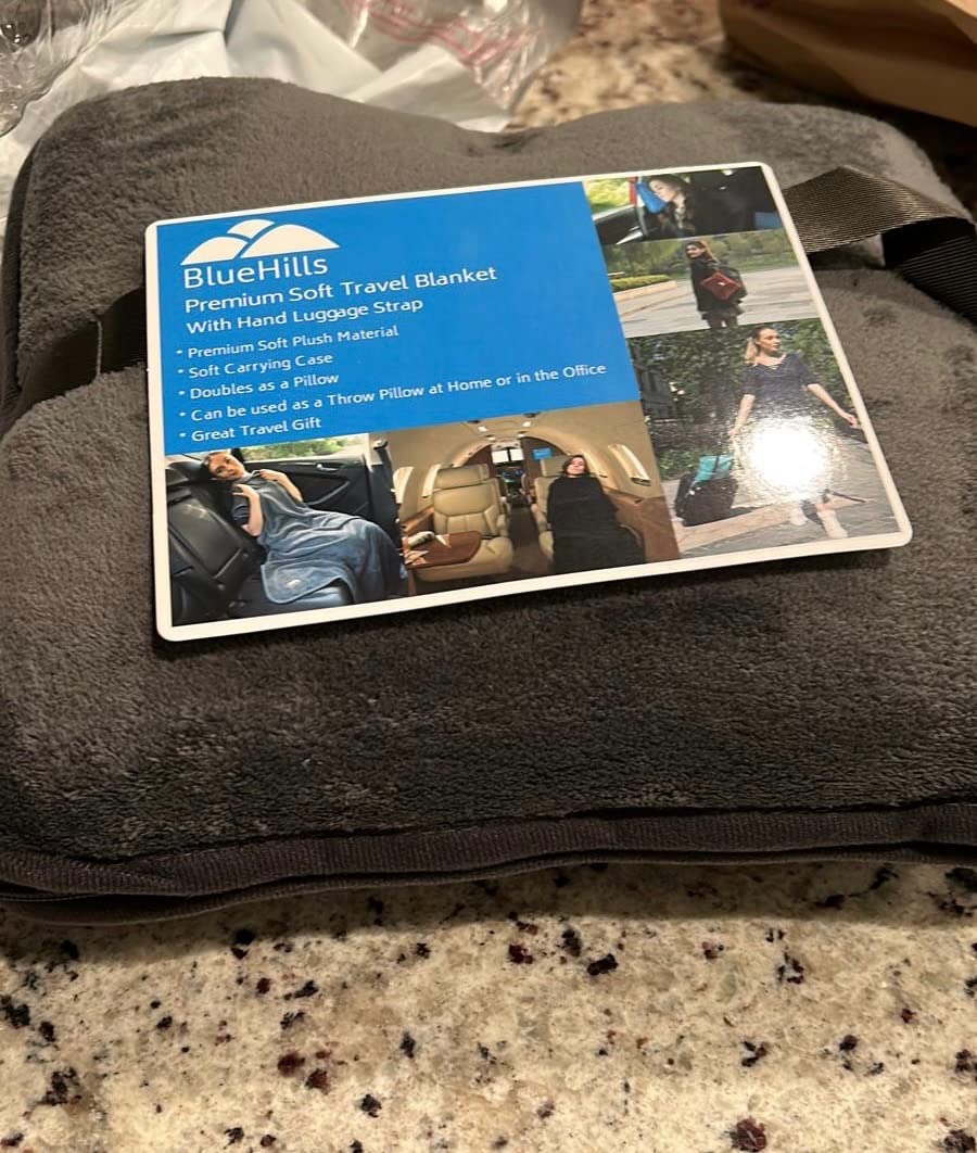 BlueHills Premium Soft Travel Blanket Pillow Airplane Compact - Navy Blue customer photo 1