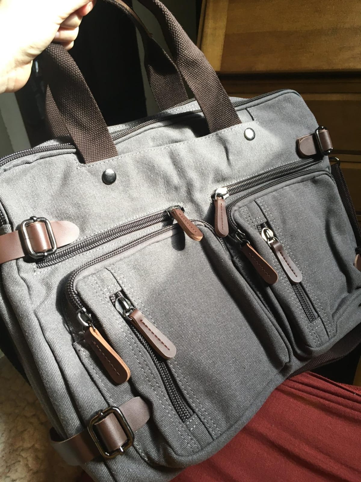 CROCOD 3 In 1 Laptop Bag for Men Women, 17.3 inch Convertible Messenger Bag Canvas Computer Briefcase, Laptop Shoulder Bag for Work Travel College (Black) customer photo 2