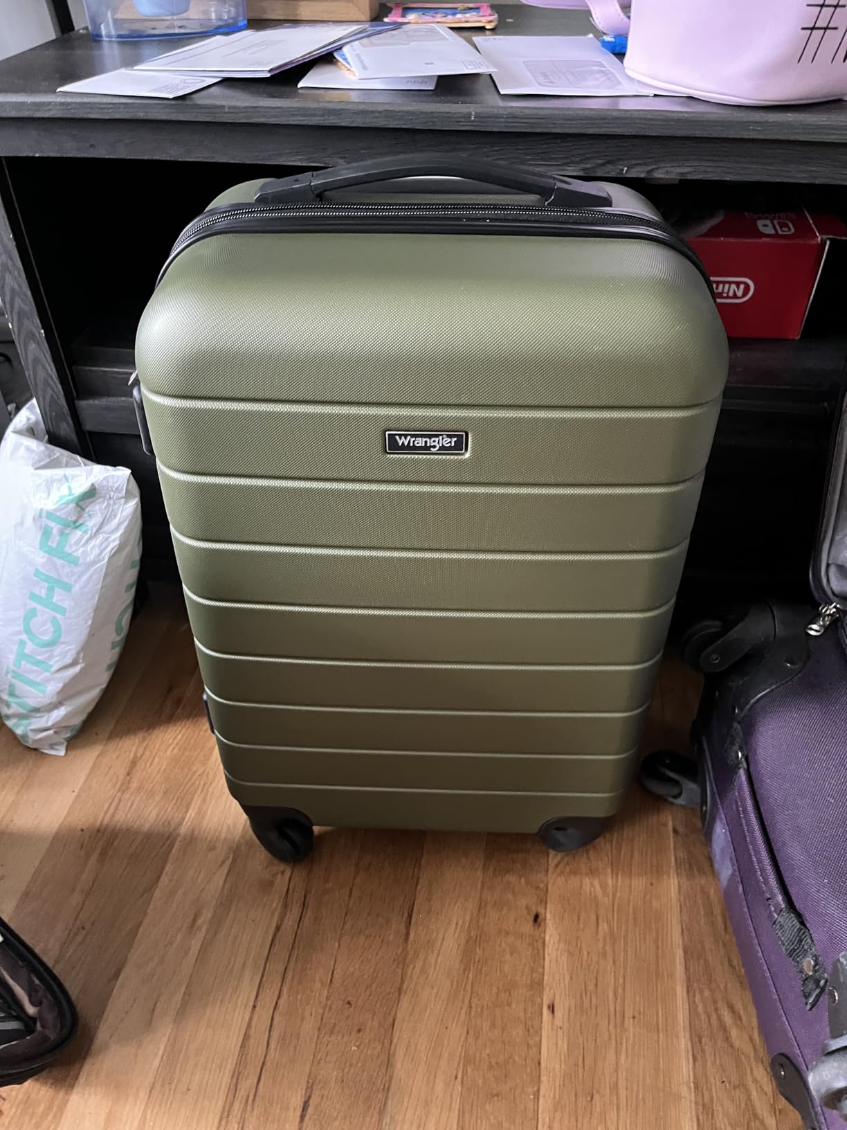 Wrangler Smart Spinner Hardside Luggage, 22-Inch Carry-On, Olive Green customer photo 2