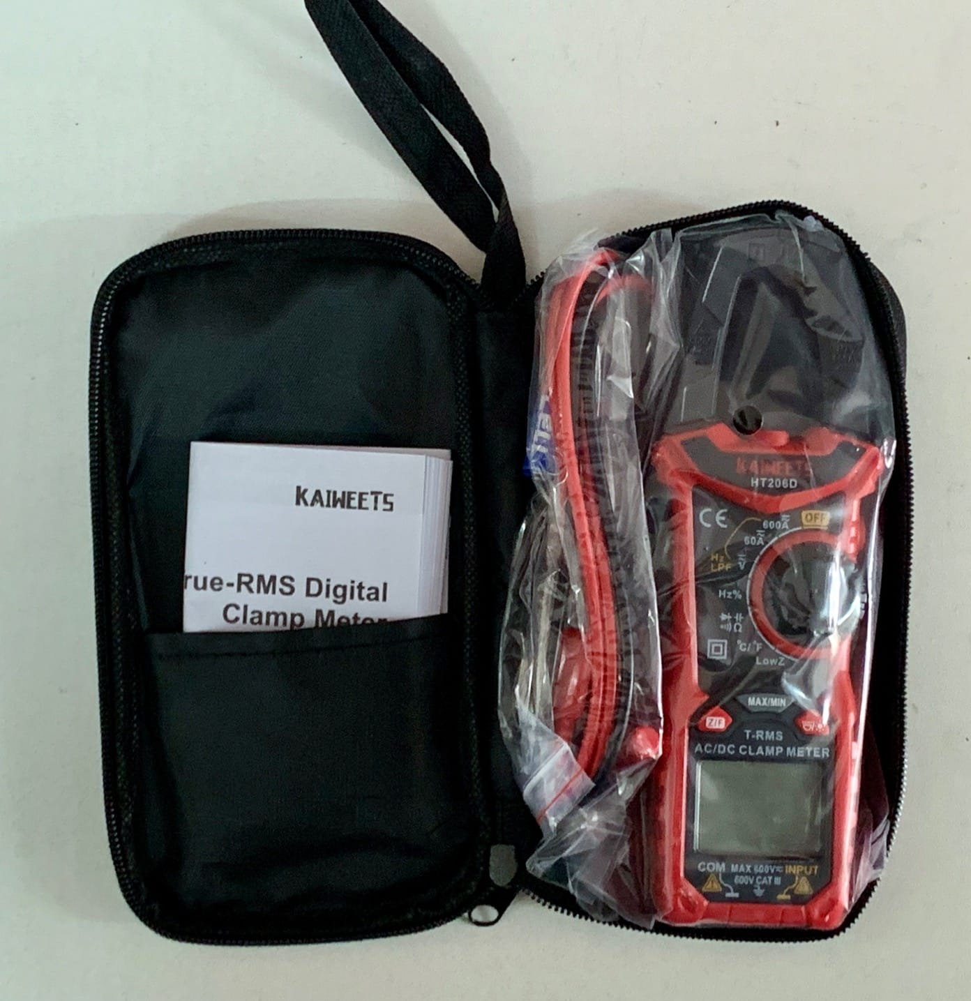 KAIWEETS HT206D Digital Clamp Meter T-RMS 6000 Counts, Multimeter Voltage Tester Auto-ranging, Measures Current Voltage Temperature Capacitance Resistance Diodes Continuity Duty-Cycle (AC/DC Current) customer photo 1