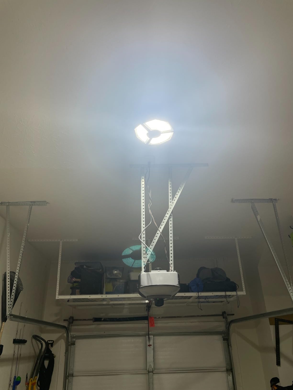K KERNOWO LED Garage Lights, 140W 18500 Lumens Garage Lighting, 6000K Daylight with Deformable Three Panel Ceiling Light Fixture E26/E27 Triple Glow LED Shop Light for Basement Workshop Warehouse customer photo 1