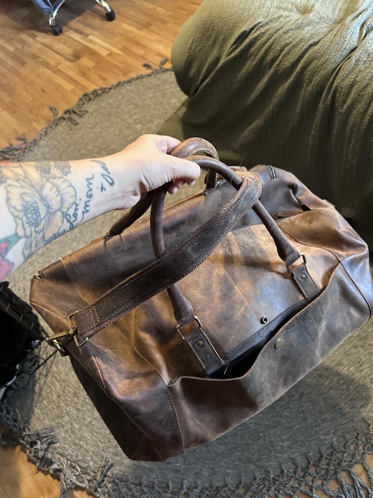 22 Inch Genuine Leather Full Grain Duffel Bag | Overnight Travel Weekend Sports Gym Traveling | Carryon Durable Cabin With Shoe Compartment For Men and Women customer photo 1