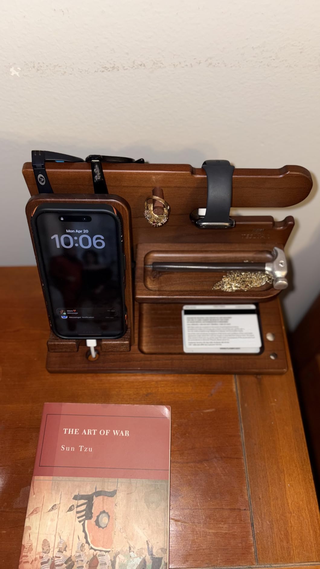 TESLYAR Wood Phone Docking Station for Men - Desk or Nightstand Organizer - Birthday Gifts for Husband or Dad - Anniversary Idea from Wife - Key Holder, Stand Wallet, Watch & Essentials (Earth Beige) customer photo 1
