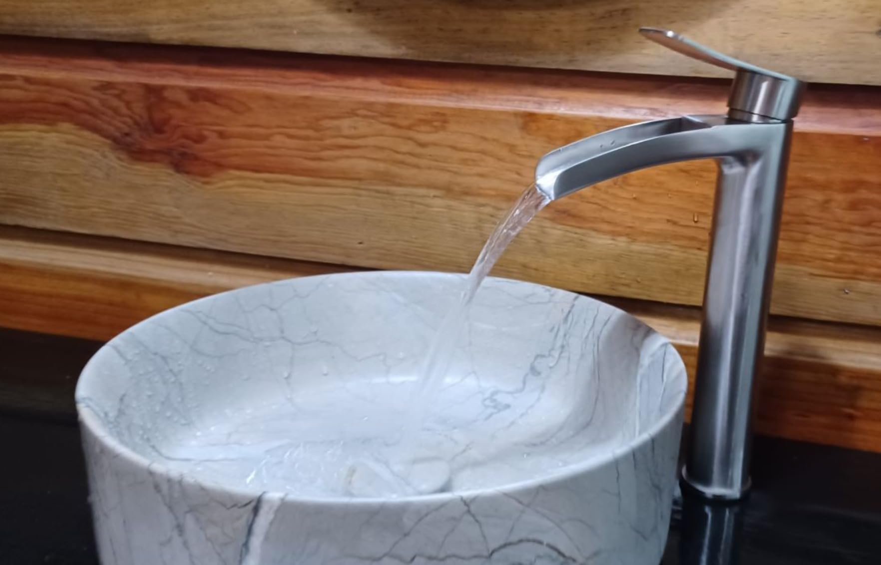 Phiestina Brushed Nickel Tall Bathroom Vessel Sink Faucet, Single Hole Single Handle Waterfall Modern Above Countertop Sink Bathroom Faucet, with Pop Up Drain and Water Supply Line, NS-SF01-BN-V customer photo 2