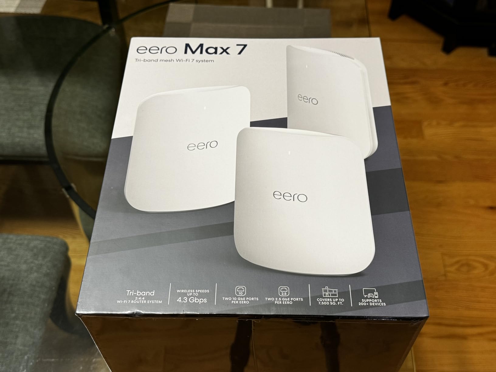 Amazon eero Max 7 mesh wifi system (newest model) - Supports internet plans up to 10 Gbps, Coverage up to 7,500 sq. ft., Connect 750+ devices, 3-pack customer photo 1