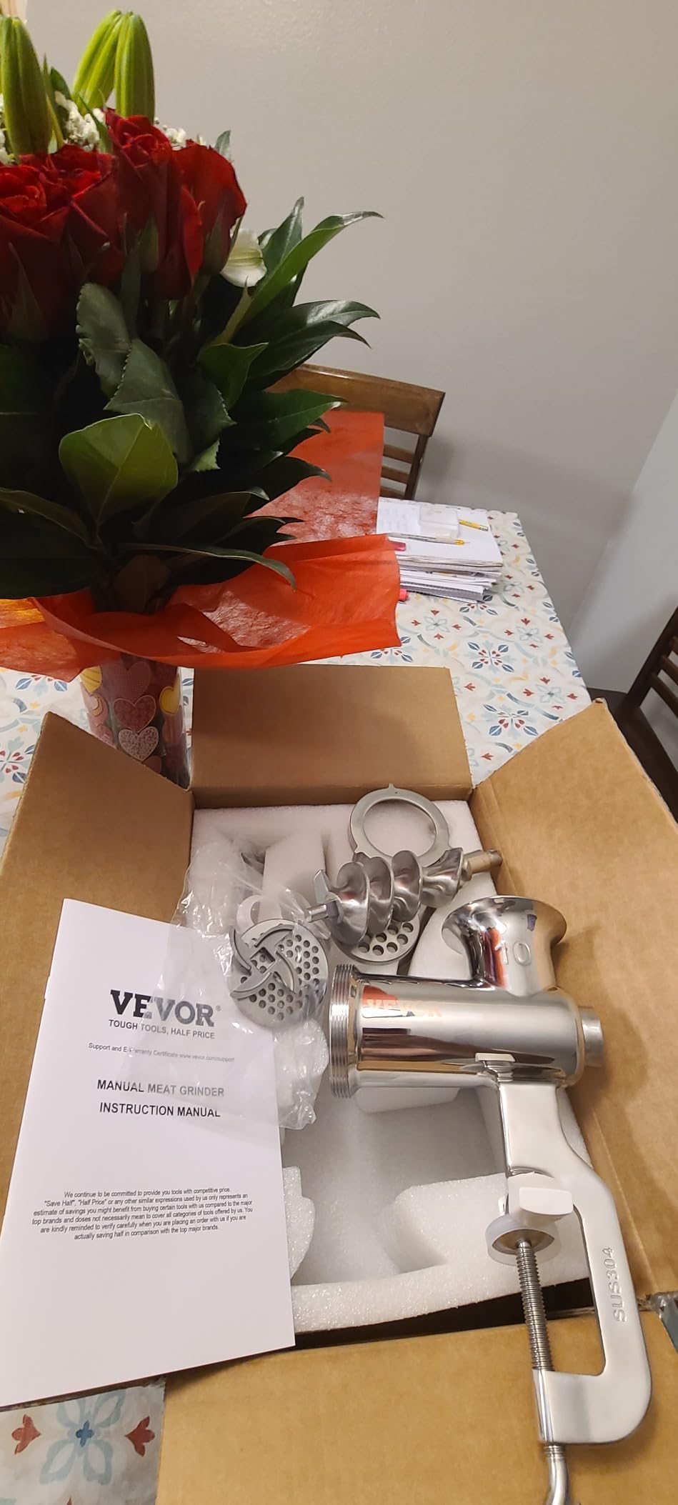 VEVOR Manual Stainless Steel Meat Grinder, 1.8