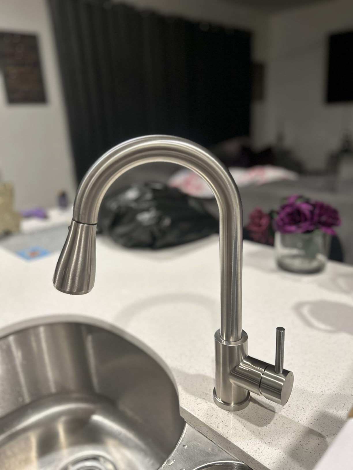 VFAUOSIT Commercial Kitchen Faucet with Pull Down Sprayer, Brushed Nickel customer photo 1