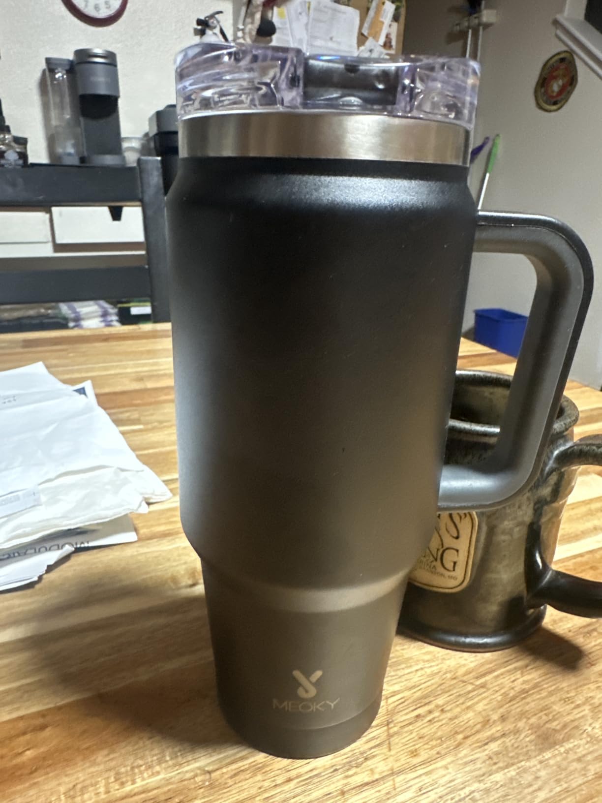 Meoky 32 oz Tumbler with Handle, Insulated Tumbler with Lid and Straw, Stainless Steel Travel Mug, Keeps Cold for 24 Hours, 100% Leak Proof, Fits in Car Cup Holder (Night) customer photo 2