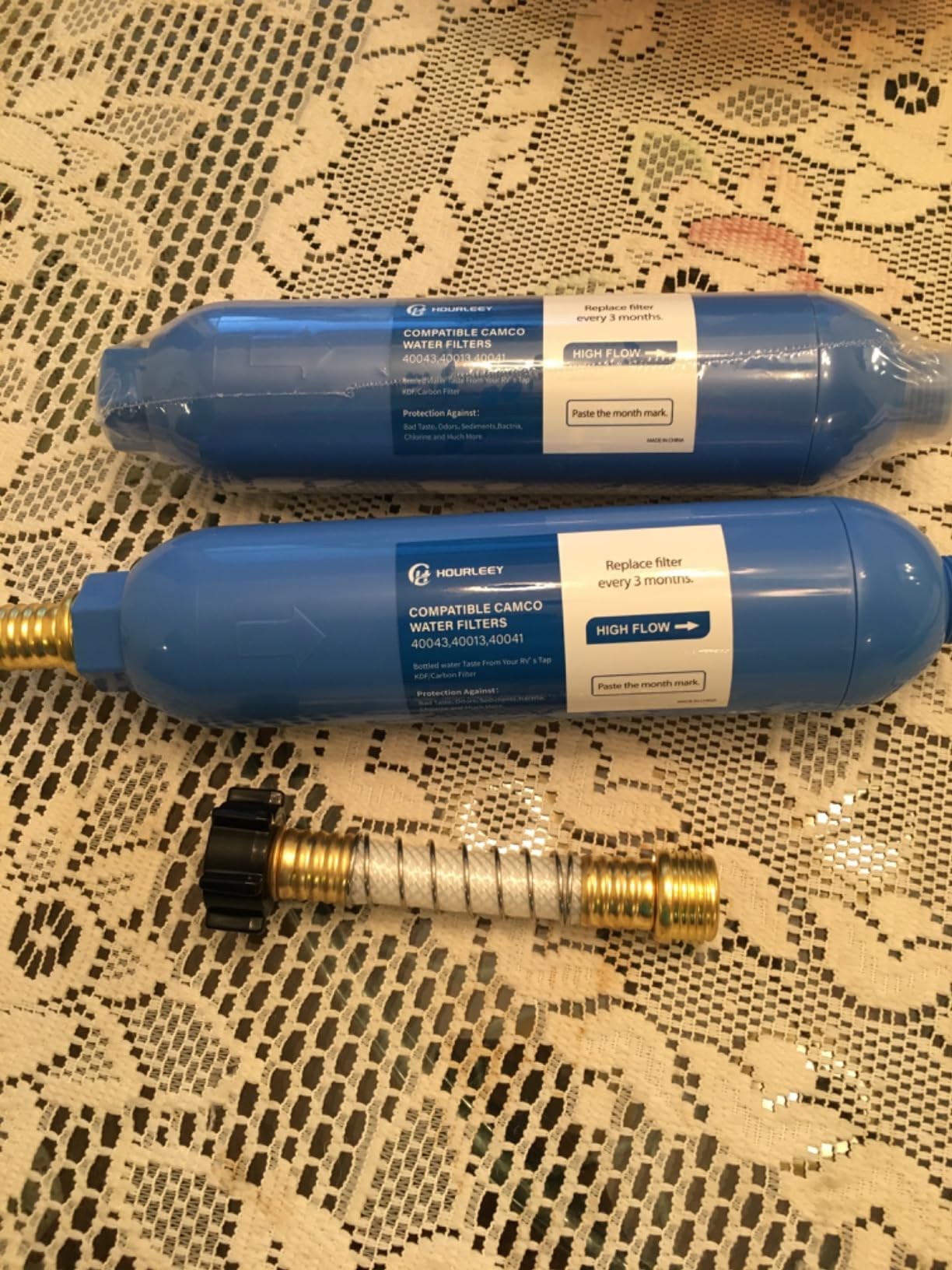 Hourleey 2 Pack RV Inline Water Filter with 2 Flexible Hose Protector, Reduce Bad Taste, Odors, Rust, Fluoride, Chlorine and Sediment in Drinking Water, Dedicated for RVs Campers Marines customer photo 1