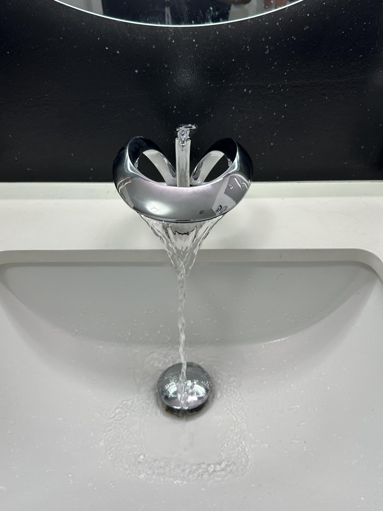 Elegant Bathroom Sink Faucet Single Hole,AUU Waterfall Brushed Nickel Vessel Sink Faucet Solid Brass,Single Handle Basin Tap with Pop Up Drian Supply Line (Brushed Nickel, Tall) customer photo 2