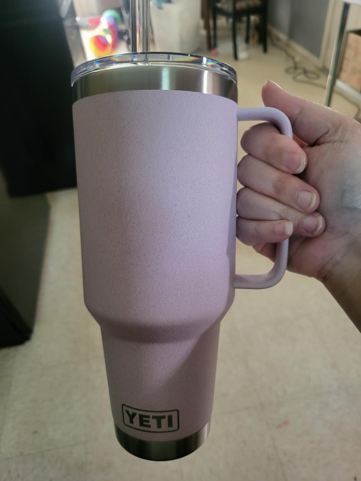 YETI Rambler 42 oz Tumbler with Handle and Straw Lid, Travel Mug Water Tumbler, Vacuum Insulated Cup with Handle, Stainless Steel, Tropical Pink customer photo 2
