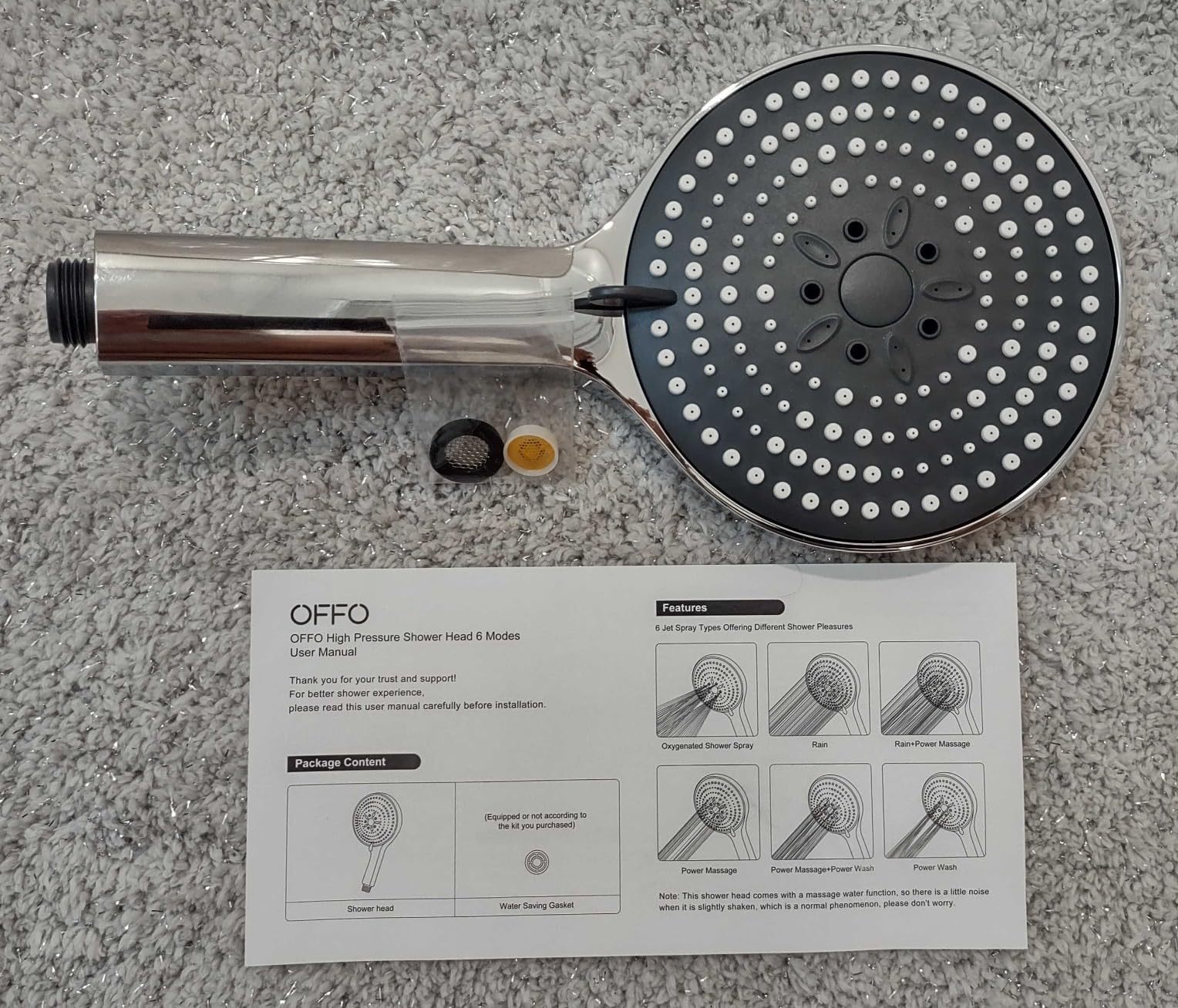 OFFO Handheld Shower Head, 6-Mode High Pressure Handheld Sprayer High Flow Large Powerful Boosting Handheld Showerhead for Low Water Pressure, Chrome Finish customer photo 1