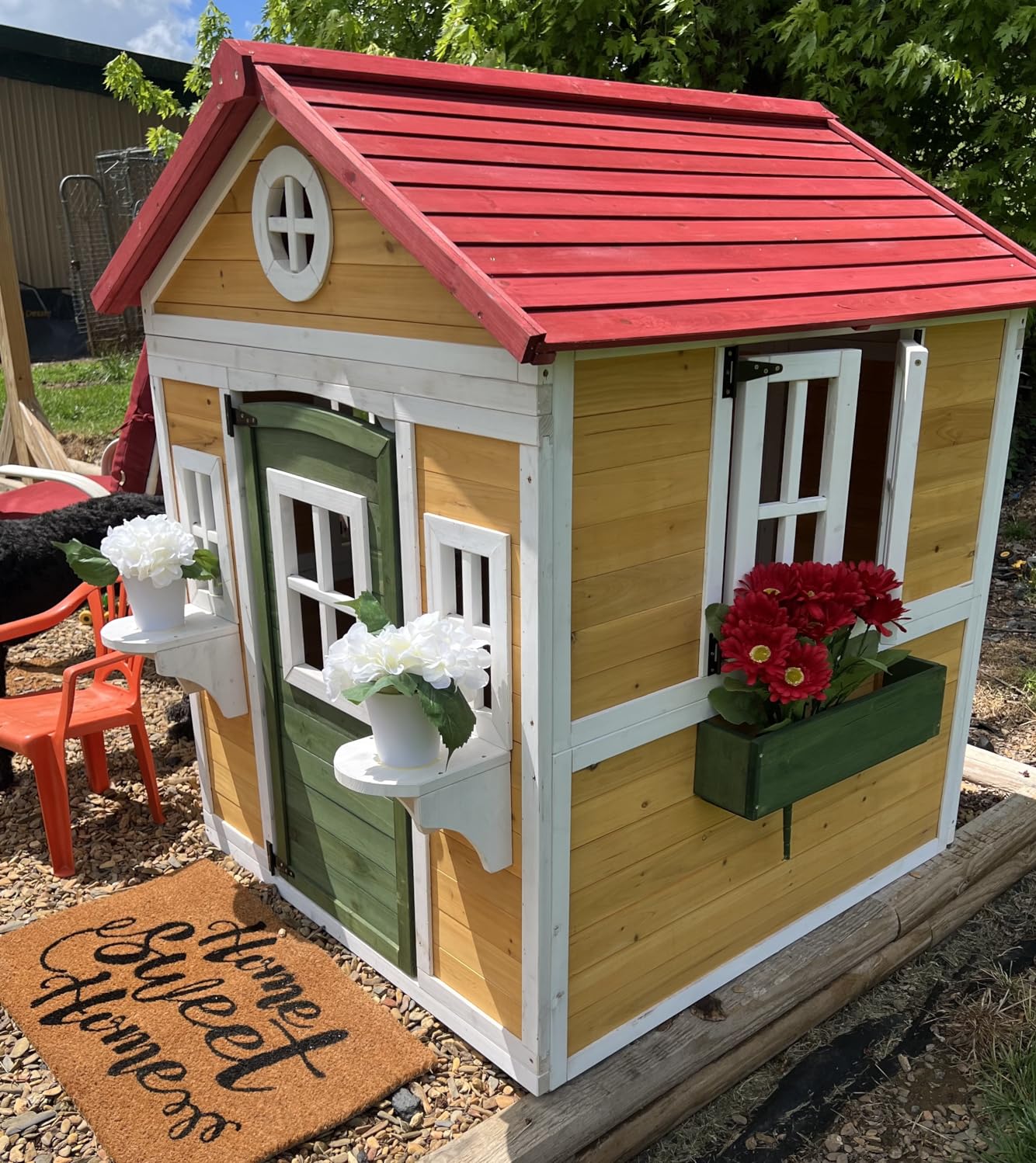 Outsunny Outdoor Kids Playhouse with Dutch Door for Toddlers 3-8 White customer photo 1