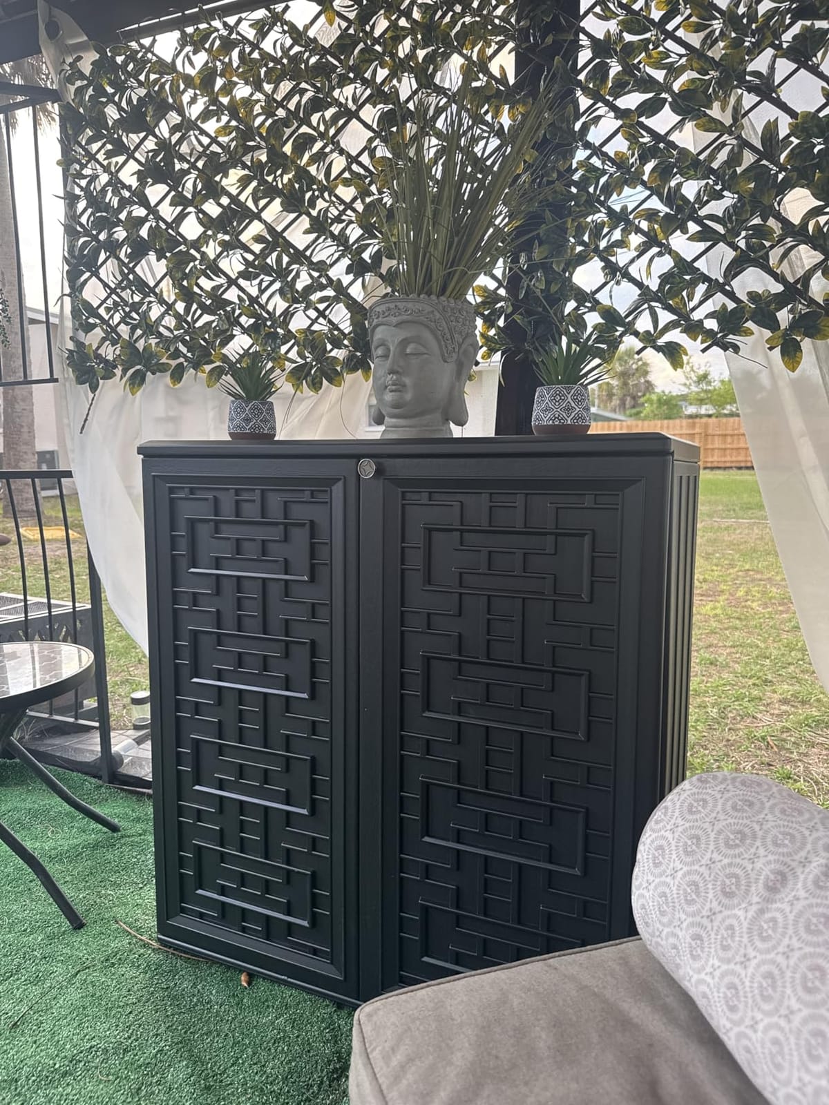 Mrosaa Outdoor Storage Cabinet Waterproof with Shelf,Resin Storage Sheds Outdoor Cabinets for tub Towels/Chemicals/Grill Items/Patio/Garden/Backyard, Size 34.3''L*15''W*36.2''H(Black) customer photo 2