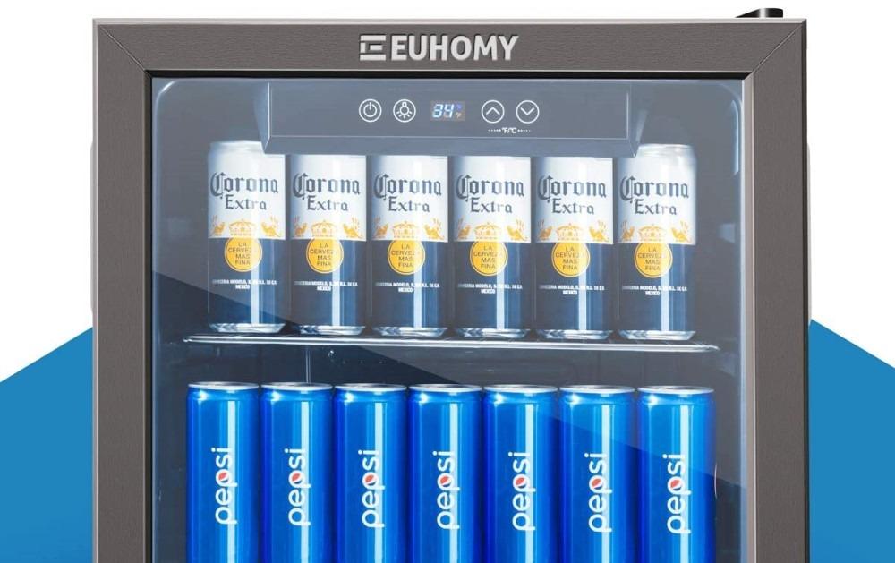 EUHOMY 130 Can Mini Fridge, Beverage Refrigerator with Glass Door, Black customer photo 1