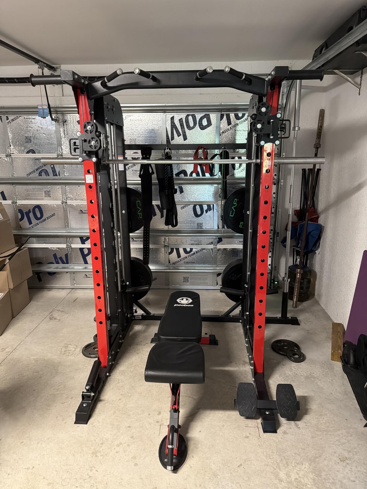 pooboo Power Cage Smith Machine with 2000LB Squat Rack Cable System customer photo 1